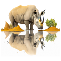 vit noshörning flodhäst grafisk horn, två noshörning, djur, dekorativ, fauna png ai generativ
