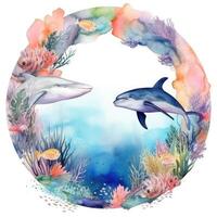 World Oceans Day watecolor background. Illustration photo