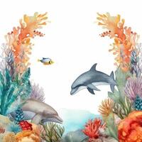 World Oceans Day watecolor background. Illustration photo