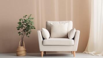 Living room mockup or setup with beige soft chair. Illustration photo