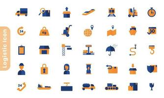 Colorfull Illustration vector of logistic icons set. good for simple web icons or mobile appss.Shipping By Sea Air, Delivery Date, Courier, Warehouse, Return Search Parcel, Fast Shipping and others.