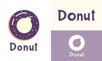 rosquilla logo diseño, combinación rosquilla y bom icono, con letra marca, pastel y púrpura. bueno para logo comercio, panadería comercio, negocio o compañía. simple, minimalista, elegante, niños, y lleno principal diseño. vector