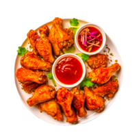 fride poulet ailes avec sauce Stock photo png ai génératif