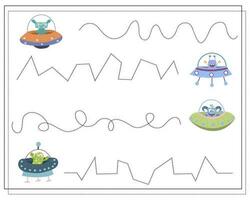 escritura práctica, educativo juego para niños, dibujos animados monstruos, extraterrestres vector