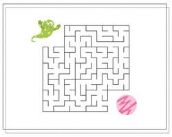 Maze, an educational game for children. Find the way from the cartoon monster to the flying saucer. Vector illustration on a white background