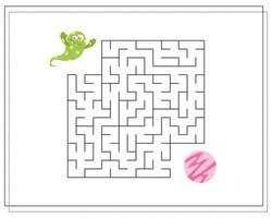 Maze, an educational game for children. Find the way from the cartoon monster to the flying saucer. Vector illustration on a white background