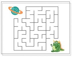 Maze, an educational game for children. Find the way from the cartoon monster to the flying saucer. Vector illustration on a white background