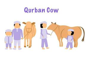 musulmán con animal qurban vector