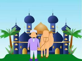 Islamic Mosque with Character Flat Style Design vector