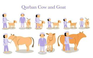 Muslim with animal qurban vector