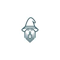 The wizard is focusing on concentrating logo icon symbol. The logo is Simple and Modern in line art style. vector