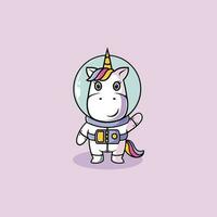 Cute unicorn astronaut cartoon illustration vector