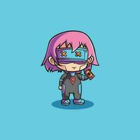 Cute cyberpunk little girl high contrast design illustration vector