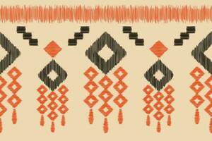 Ethnic Ikat fabric pattern geometric style.African Ikat embroidery Ethnic oriental pattern brown cream background. Abstract,vector,illustration.For texture,clothing,scraf,decoration,carpet,silk. vector