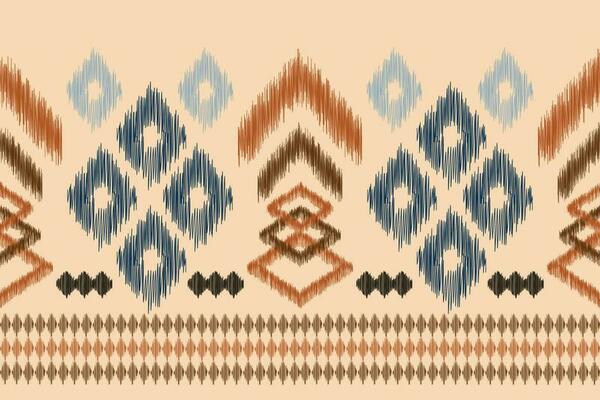 Ethnic Ikat fabric pattern geometric style.African Ikat embroidery Ethnic oriental pattern brown cream background. Abstract,vector,illustration.For texture,clothing,scraf,decoration,carpet,silk.