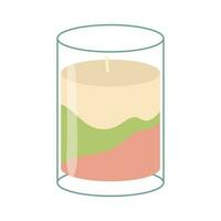 Isolated cartoon colorful wax in glass candle holder. Modern decoration for home interior, spa, relax. Flat vector illustration on white background