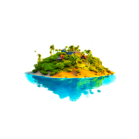 Tropical island with palm trees 3d render sandy island in ocean tropical landscape vacation concept png