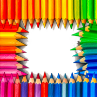 bakgrund med realistisk 3d trä- färgrik färgad pennor eller kritor png ai generativ