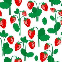 Seamless pattern with growing strawberries. Ripe berry with leaves. Vector graphics.