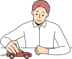 Businessman play with car in office png