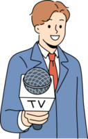 Male reporter stretch microphone to camera png