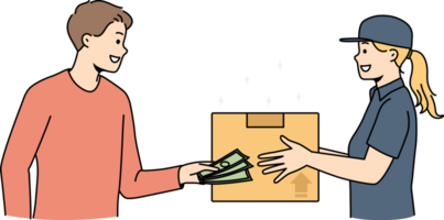 Man client pay cash for package delivery png