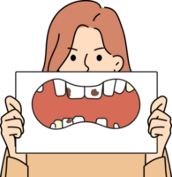 Unhappy woman showing teeth decay png