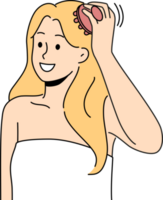 Woman in towel massage head with scalp brush png