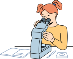 Smart girl look in microscope png