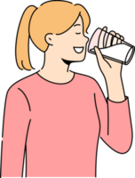 Smiling girl drink milk from glass png