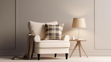 Living room mockup or setup with beige soft chair. Illustration photo