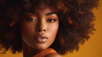 belleza retrato de africano americano niña con afro cabello. ilustración ai generativo foto