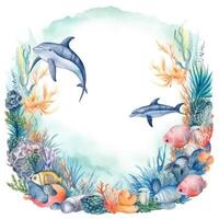 World Oceans Day watecolor background. Illustration photo