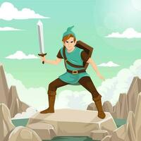 Adventure of Elf with Legendary Sword Concept vector