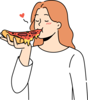 vrouw aan het eten smakelijk Italiaans pizza png