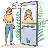 kvinna låsa upp mobiltelefon med ansikte id png