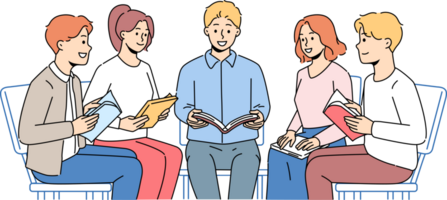 sonriente personas leyendo libro sentado en circulo png