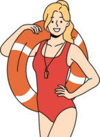 Smiling lifeguard with inflatable ring in hands png