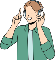 Smiling man in headphones listen to music png