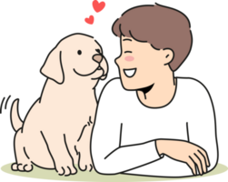 Smiling boy with cute puppy png