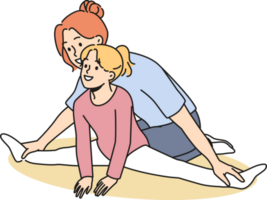 Female trainer work with little girl stretching png