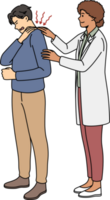 Doctor helping male patient with backache png