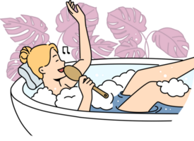 Woman lying in bathtub singing png