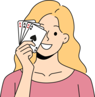 Smiling woman with poker cards png