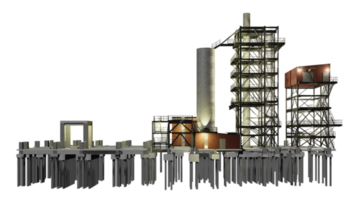 3D illustration of industrial building in transparent png