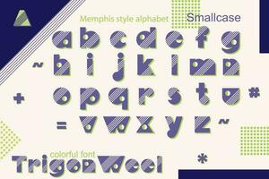 Memphis style decorative alphabet, typeface. Pop art font for slogan graphic print, hipster fashion, geometric pattern, vintage poster vector