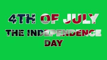 4º do Julho EUA independência dia texto com acenando bandeira efeito animação em verde tela fundo croma chave vídeo video