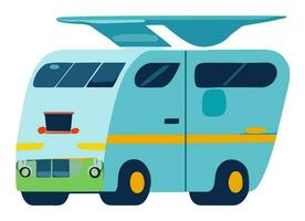Flat Style Mini Bus Or Van In Turquoise Color. vector
