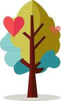 Abstract Tree With Heart Icon In Flat Style. vector
