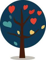 aislado árbol con corazones icono en plano estilo. vector